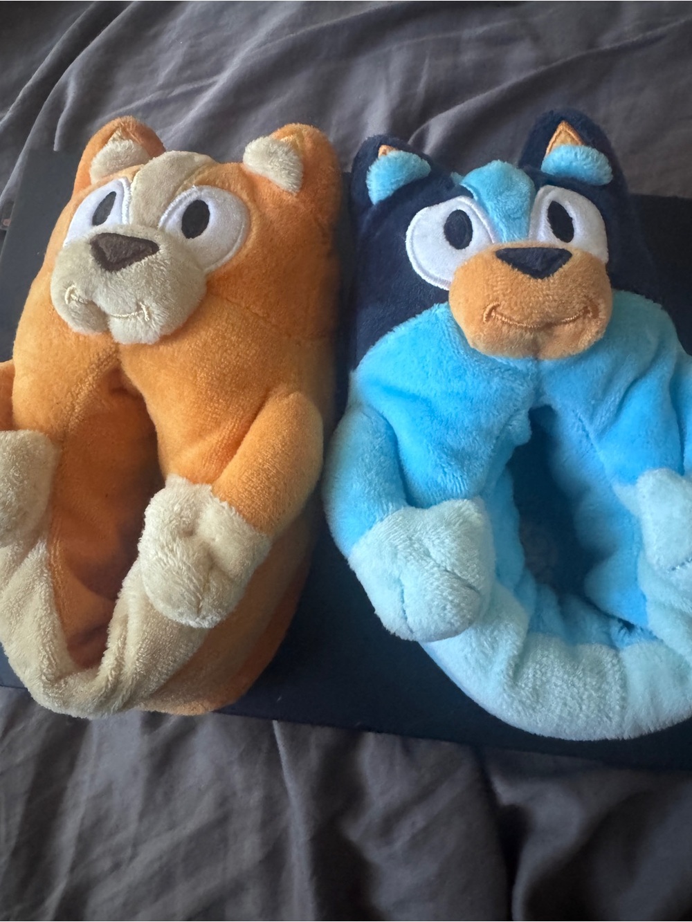 Cozy Plush Slip-On Slippers in Orange Trim and Navy
